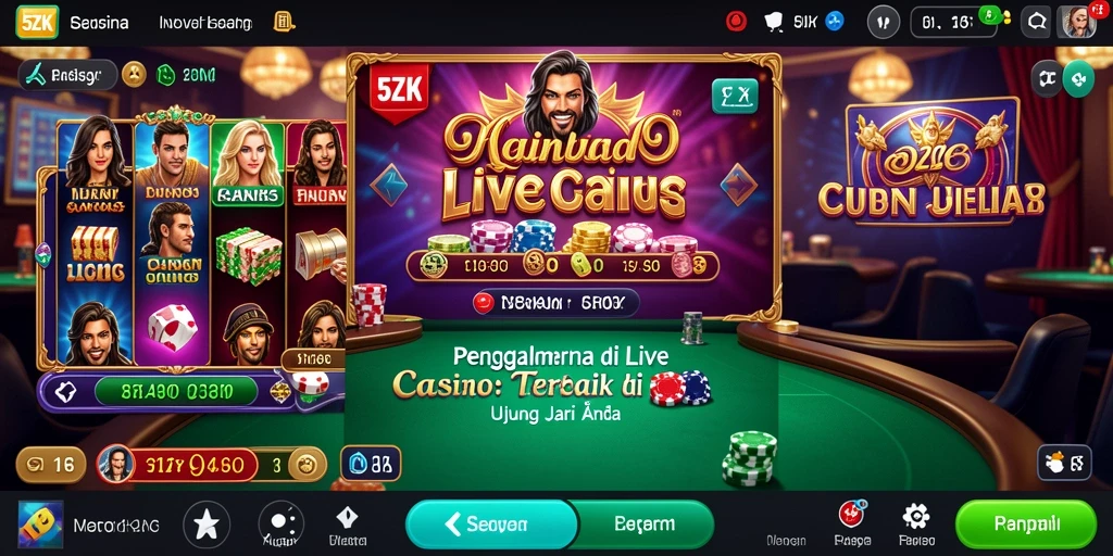 Screenshot 5ZK menampilkan dealer langsung dalam suasana kasino yang menegangkan.