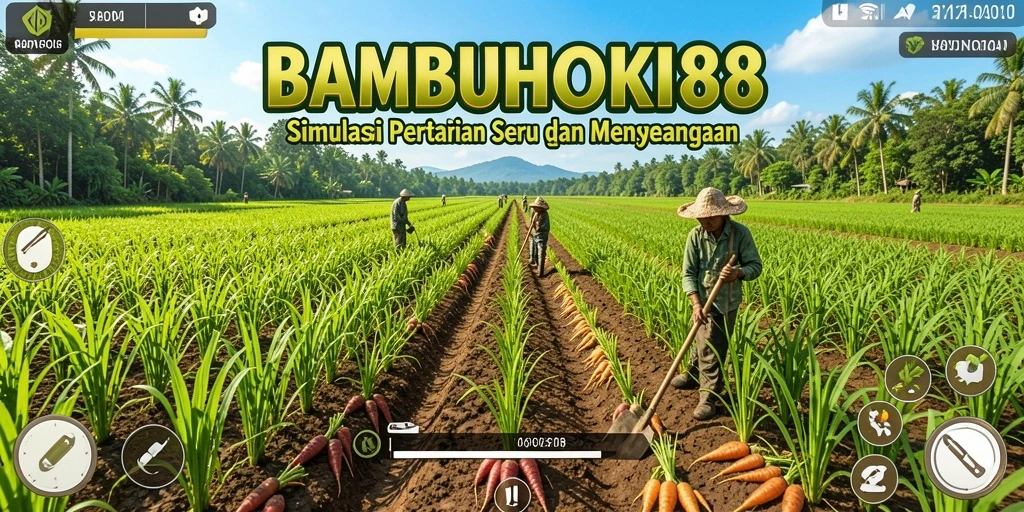 Screenshot utama menampilkan kebun indah dalam <strong>BAMBUHOKI88</strong> dengan berbagai tanaman.