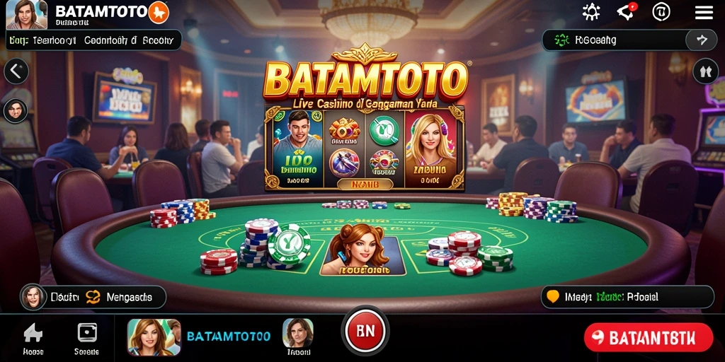 Tangkapan layar gameplay BATAMTOTO yang menampilkan dealer profesional dan suasana kasino.