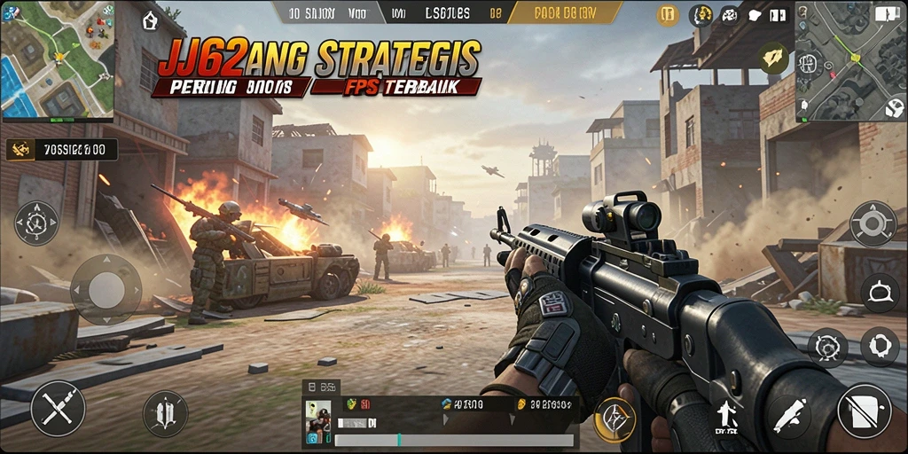 Screenshot gameplay JJ62 menampilkan aksi tembak-menembak yang intens.