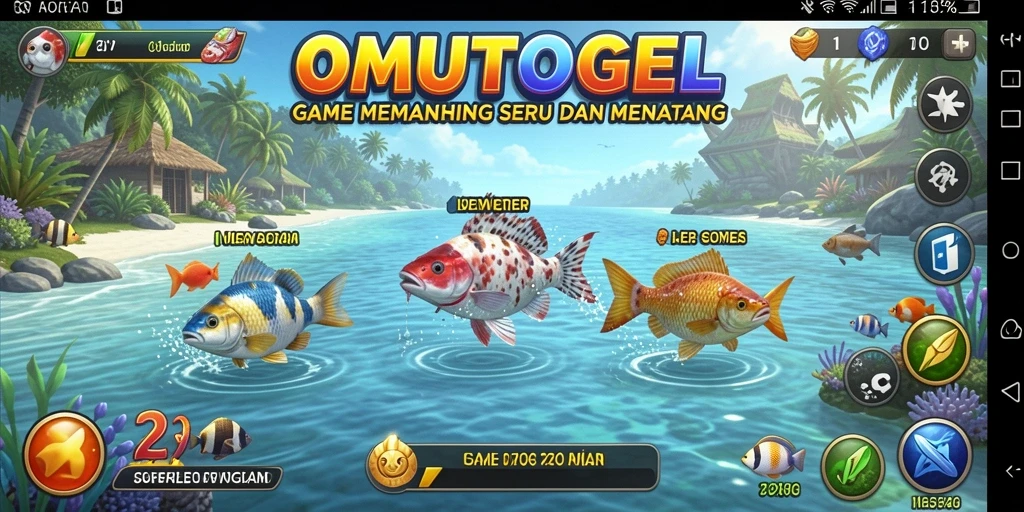 Screenshot gameplay OMUTOGEL yang menampilkan aksi memancing seru.