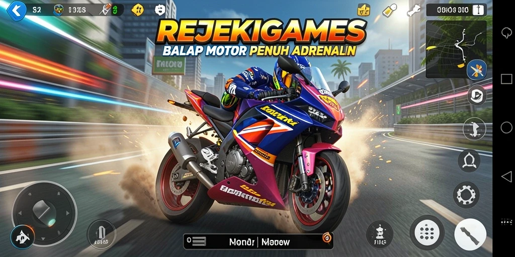 Tampilan gameplay balap motor yang seru dan mendebarkan.