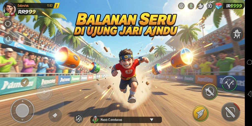 Screenshot gameplay RR999 menunjukkan adrenalin tinggi saat balapan di trek yang menantang.
