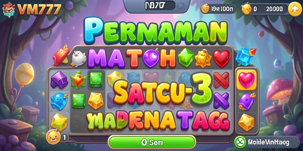 Tampilan seru gameplay Match-3 dalam VM777 dengan warna-warni permata.
